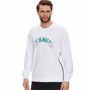 NWT! John Richmond Needlework Logo Sweatshirt White & Green Lake Medium